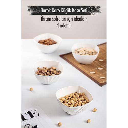 Akrilik Barok Beyaz Kare 4'l� K���k Kase Seti & �erezlik & Sunumluk & �kraml�k (Cam De�ildir) 6765DP4