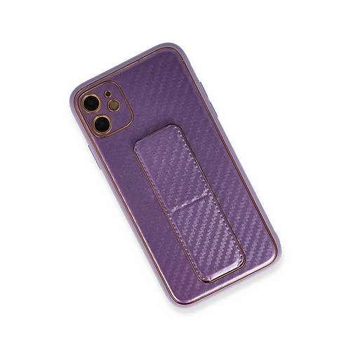 iPhone 12 K�l�f Coco Karbon Standl� Kapak - Mor