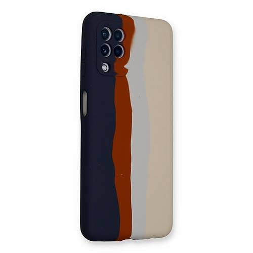 Galaxy A22 K�l�f Ebruli Lansman Silikon - Lacivert-Krem