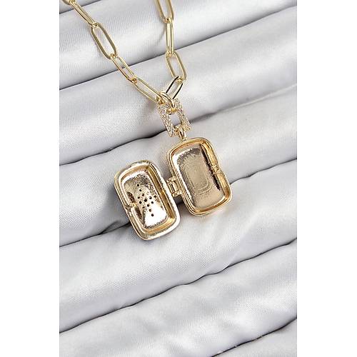 Pirin� Zirkon Ta�l� A��labilir Kutup Y�ld�z� Model Gold Renk Kad�n Kolye