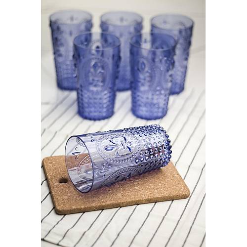 Akrilik Mavi 6'l� Uzun Bardak & Su Me�rubat Barda�� 750 ml ( B�y�k Boy & Cam De�ildir )