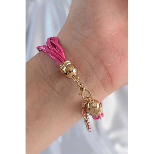 Pembe Renk Zirkon Ta�l� �pli �oklu Bileklik