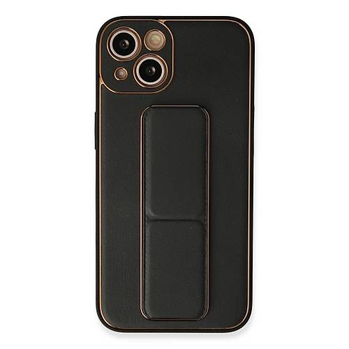 iPhone 13 K�l�f Coco Deri Standl� Kapak - Siyah