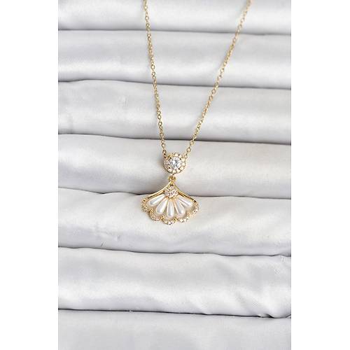 316L �elik Zincir Gold Renk Yelpaze Model Kad�n Kolye