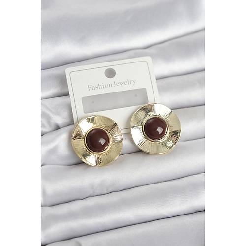 Vintage Model Kahverengi Gold Renk Pirin� Kad�n K�pe