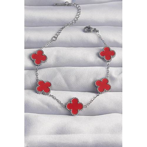 316L �elik G�m�� Renk K�rm�z� Mineli Yonca Bileklik