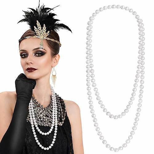 1920 Gatsby �nci Kolye � Vintage Uzun Beyaz �nci Kolye