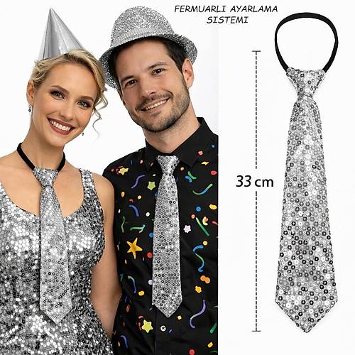 G�m�� Renk Pul Payetli I��lt�l� Parti Kravat� 33 cm
