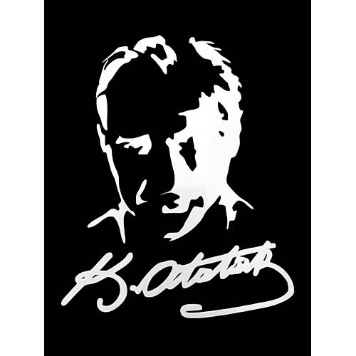 K.Atat�rk Sil�etli �mzal� Oto Sticker Beyaz 19x15cm
