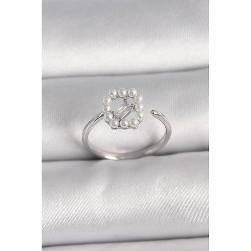 Pirin� G�m�� Renk Zirkon Ta� Detayl� �ncili Ayarlanabilir Y�z�k