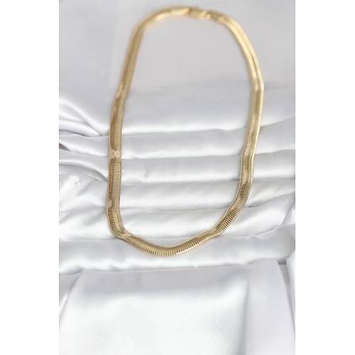 CM 14K Gold Renk Kal�n Yass� Y�lan Zincir Model 45 cm Kad�n Kolye