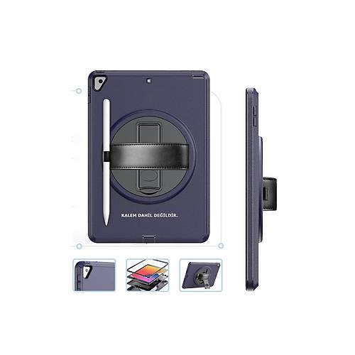 iPad 10.2 (7.nesil) K�l�f Hand Strap Tablet K�l�f� - Lacivert