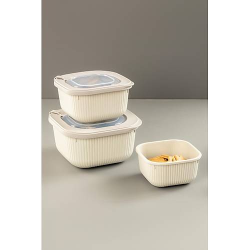 Kare 3 Par�a Vakumlu S�zd�rmaz Hava Almaz Saklama Kab� Seti Gri (1800/1100/600 Ml)
