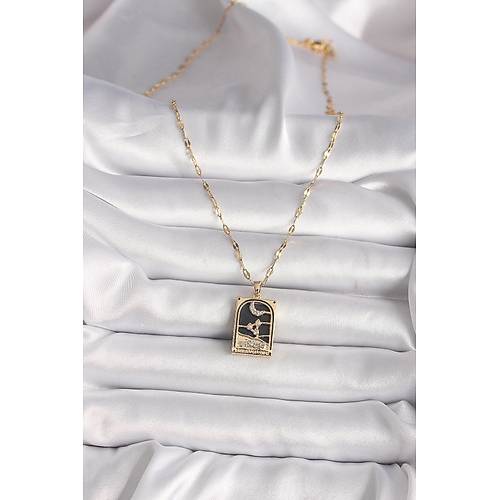 316L �elik Gold Renk Zirkon Ta�l� Ay Fig�rl� Tarot Model Kad�n Kolye