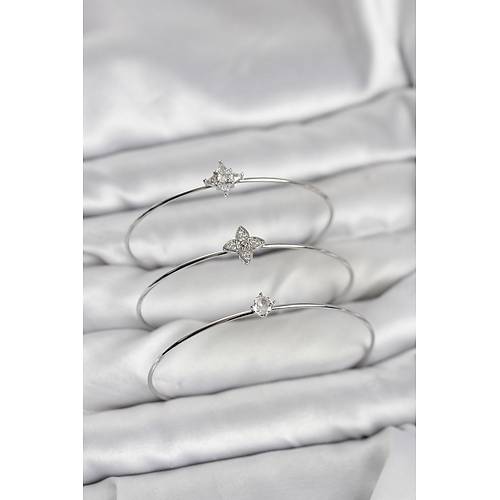 Zirkon Ta�l� G�m�� Renk Yonca Model 3'l� Kad�n Bileklik Kombini