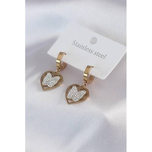 316L �elik Gold Renk Kelebek Model Zirkon Ta� Detay Kad�n K�pe