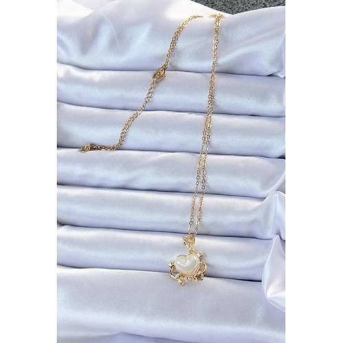 316L �elik Zincir Alt�n Renk Zirkon Ta�l� Gezegen G�r�n�ml� Kalp Kolye