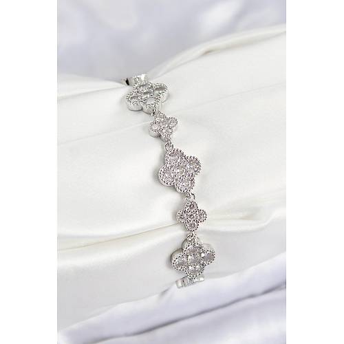 Pirin� Zirkon Ta�l� Yonca Model G�m�� Renk VIP Seri Kad�n Bileklik