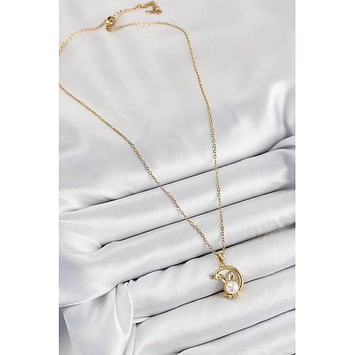 316L �elik �nci Detayl� Hilal Tav�an Model Gold Renk Kad�n Kolye