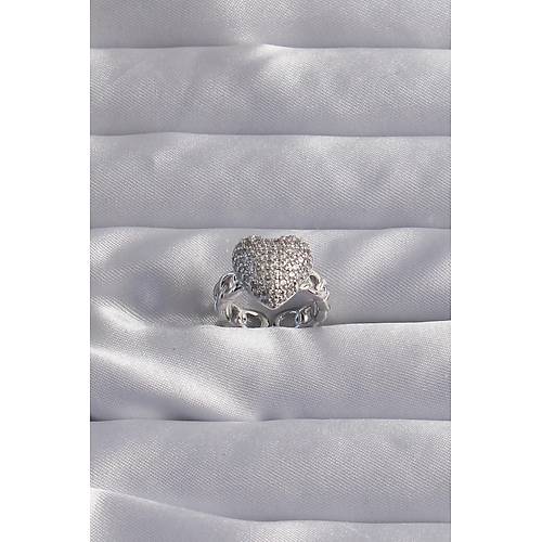 Pirin� Ayarlamal� G�m�� Renk Zirkon Ta�l� Bombeli Kalp Y�z�k