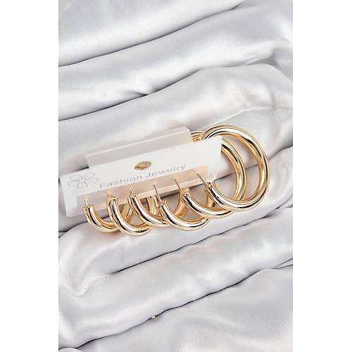 Pirin� Halka Model Gold Renk Kad�n Set K�pe