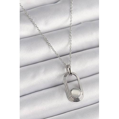 316L �elik G�m�� Renk Zincir Beyaz Kedi G�z Model Kad�n Kolye