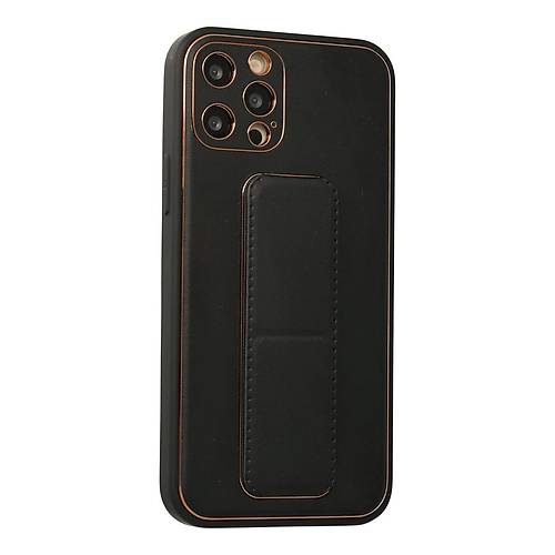 iPhone 12 Pro K�l�f Coco Deri Standl� Kapak - Siyah