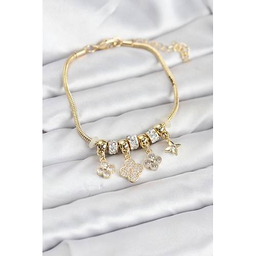 Pirin� Gold Renk Yonca Model Kad�n Bileklik