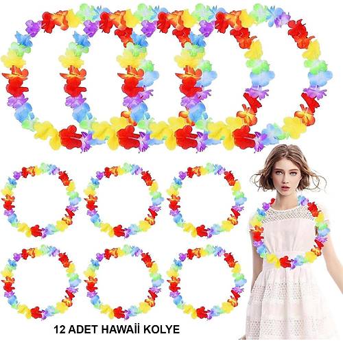 Hawaii �i�ekli Boyun Kolyesi - Renkli Tropikal Parti Leisi 12 Adet