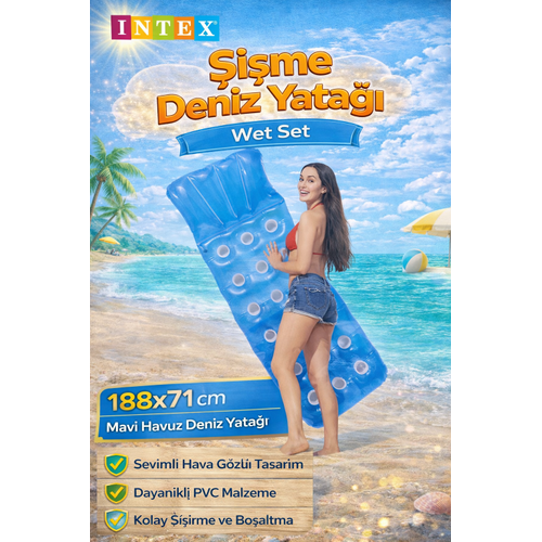 INTEX 59892 Wet Set �i�me Deniz Yata�� 188x71 cm Mavi Havuz Deniz Yata�� Dayan�kl� PVC Yeti�kin �i�me Yatak