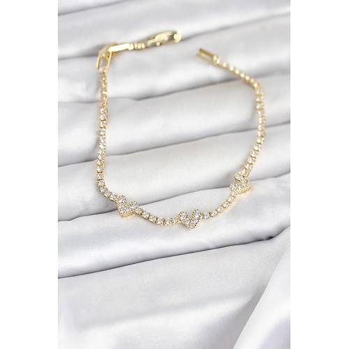 Pirin� Gold Renk Kalp Model Zirkon Ta�l� Su Yolu Kad�n Bileklik