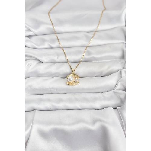 316L �elik Zincir Gold Renk �stiridye �nci Model Zirkon Ta�l� Kad�n Kolye