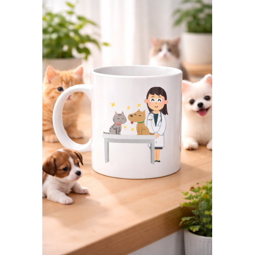 Veteriner Temal� Porselen Kupa MODEL 179 � Kedi ve K�pekli Sevimli Veteriner Tasar�ml� Kahve Kupas� � Veterinerlere ve Hayvan Severlere Hediye
