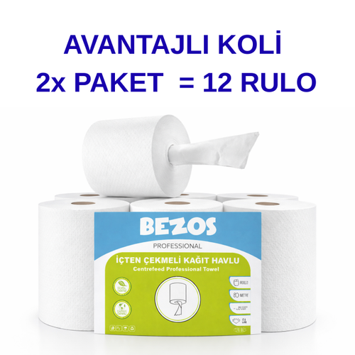 Bezos Professional ��ten �ekmeli Ka��t Havlu 2 Koli | 12 Rulo | End�striyel Kullan�m