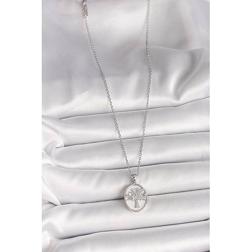 316L �elik G�m�� Renk Zincir Zirkon Ta� ��lemeli Beyaz Mineli A�a� ��lemeli Portre Model Kad�n Kolye