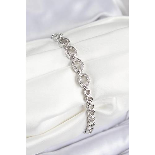 Pirin� Zirkon Ta�l� Oval Model G�m�� Renk Kad�n Bileklik