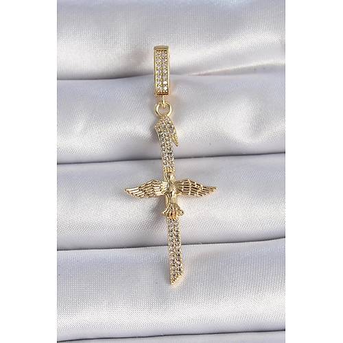 Pirin� Gold Renk Zirkon Ta� Detayl� Elif Model Anka Ku�u Fig�r Ajda Charm