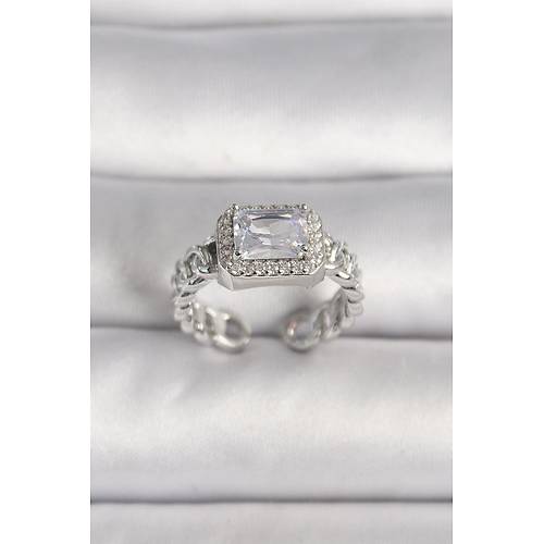 Pirin� G�m�� Renk Ayarlanabilir Zincir Kare Zirkon Ta�l� Kad�n Y�z�k