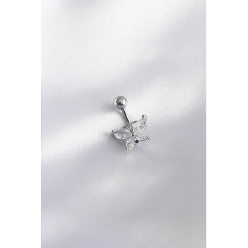 316L Cerrahi �elik G�m�� Renk Zirkon Ta� Kelebek Model Kad�n G�bek Piercing
