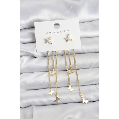 Kelebek Model Gold Renk Pirin� Sallant�l� Kad�n K�pe