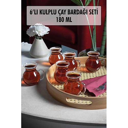 6'l� Keyfi Ala Borosilikat Cam Kulplu �ay Barda��