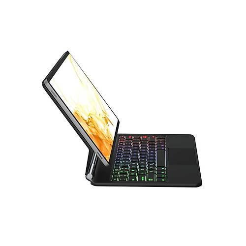 Galaxy T870 Tab S7 11 K�l�f Eternal Ledli Klavyeli Tablet K�l�f� - Siyah