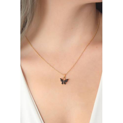 Gold Siyah Renk Kelebek Fig�r Kad�n Kolye