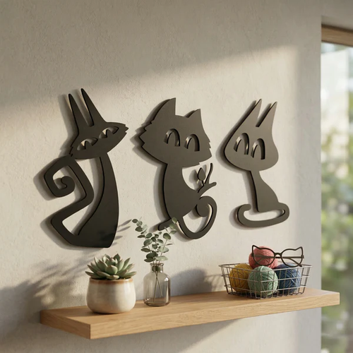 3�l� Dekoratif Kedi Duvar Tablosu MDF Lazer Kesim Modern Duvar S�s� Minimal Kedi Fig�rl� Dekor