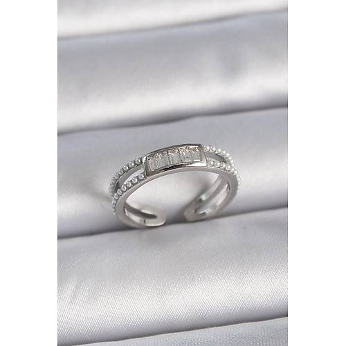 Pirin� G�m�� Renk Ayarlanabilir S�ral� �ncili Zirkon Ta�l� Kad�n Y�z�k