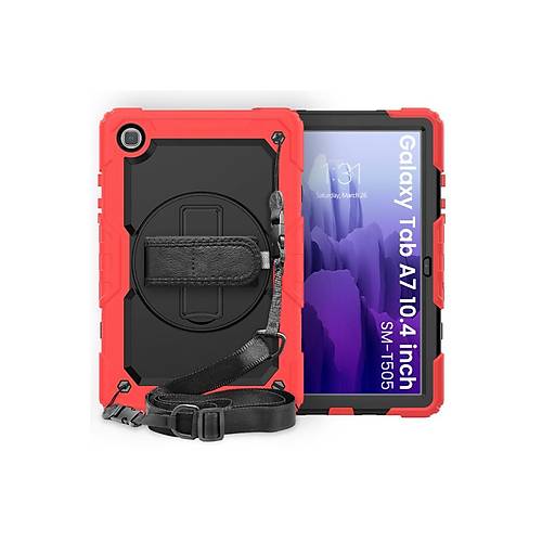 Galaxy T500 Tab A7 10.4 K�l�f Pars Tablet Kapak - K�rm�z�