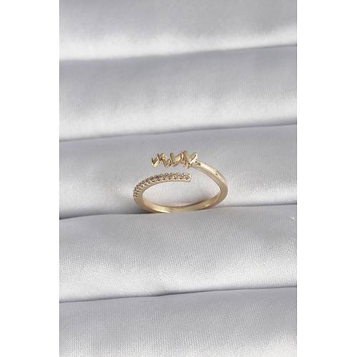 Pirin� Gold Renk Zirkon Ta� Detay Kalp Model Kad�n Y�z�k