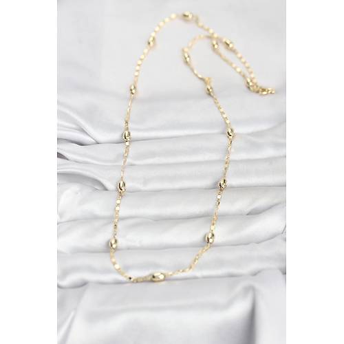 CM 14K Gold Renk Damla Top�uklu Zincir Model 60 cm Kad�n Kolye