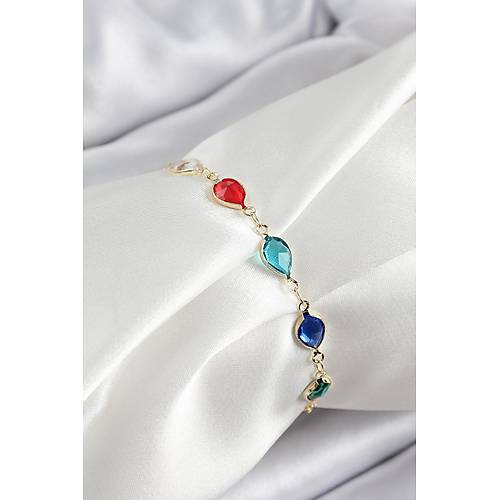 Pirin� Gold Renk Kar���k Renk Damla Zirkon Ta�l� Kad�n Bileklik