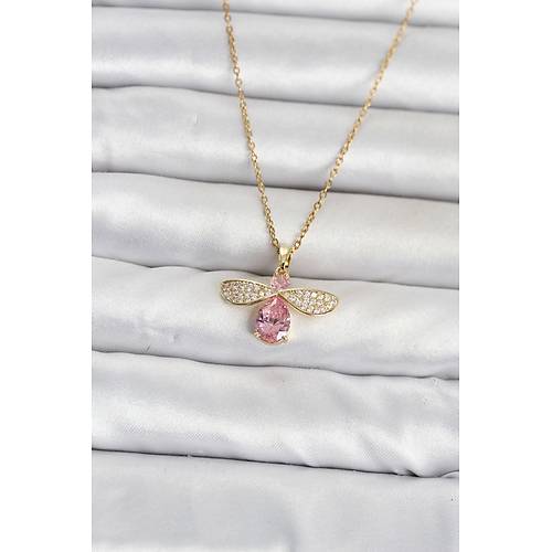 316L �elik Zincir Gold Renk Sinek Model Kad�n Kolye